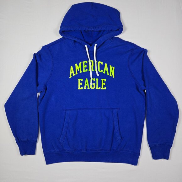 American Eagle Outfitters Blue Hoodie Sweatshirt Mens M Logo Pullover Streetwear - Picture 3 of 9